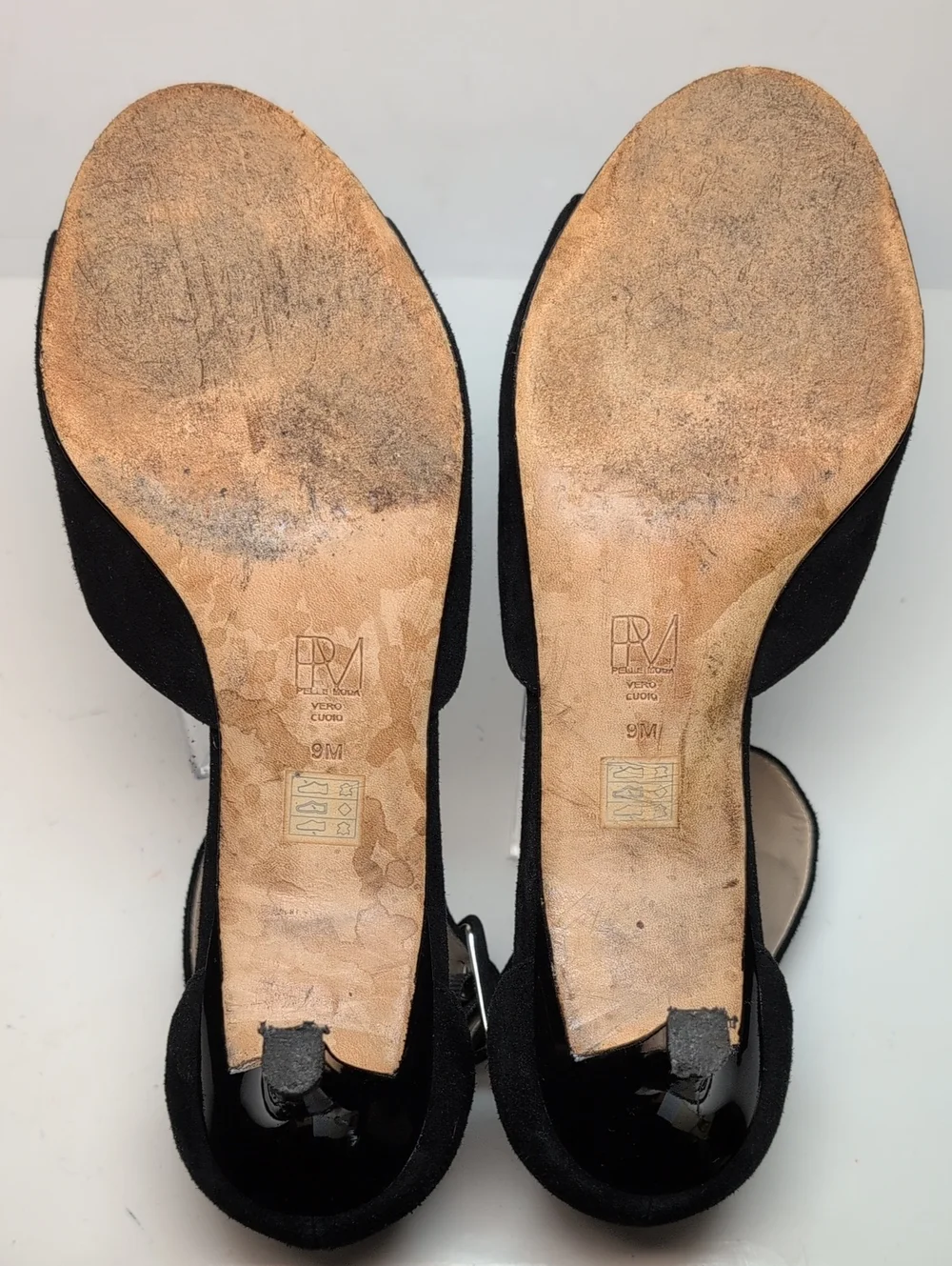 Pelle Moda Black Suede Peep-Toe Ankle Strap Heels womans size 9